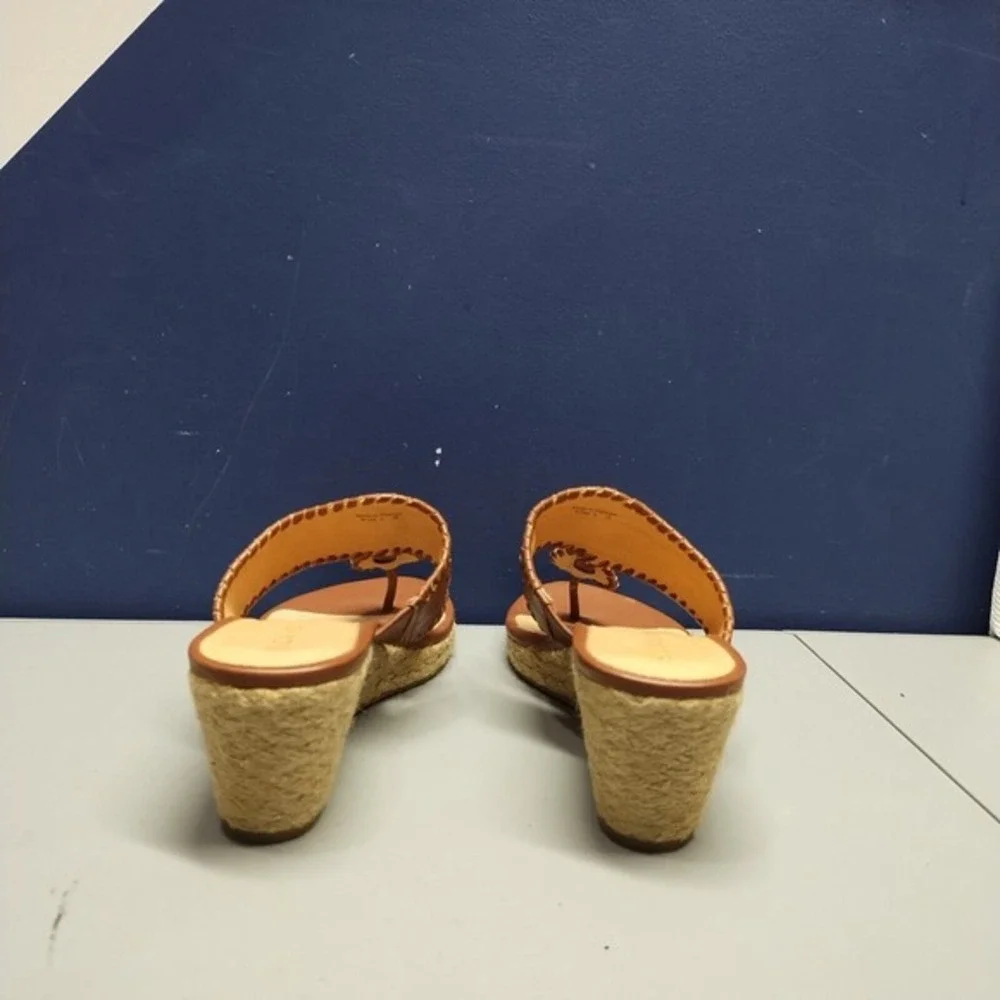Jack Rogers Espadrille Wedge Heel‎ Sandals Womens 8.5M Brown Tan Leather Slip On